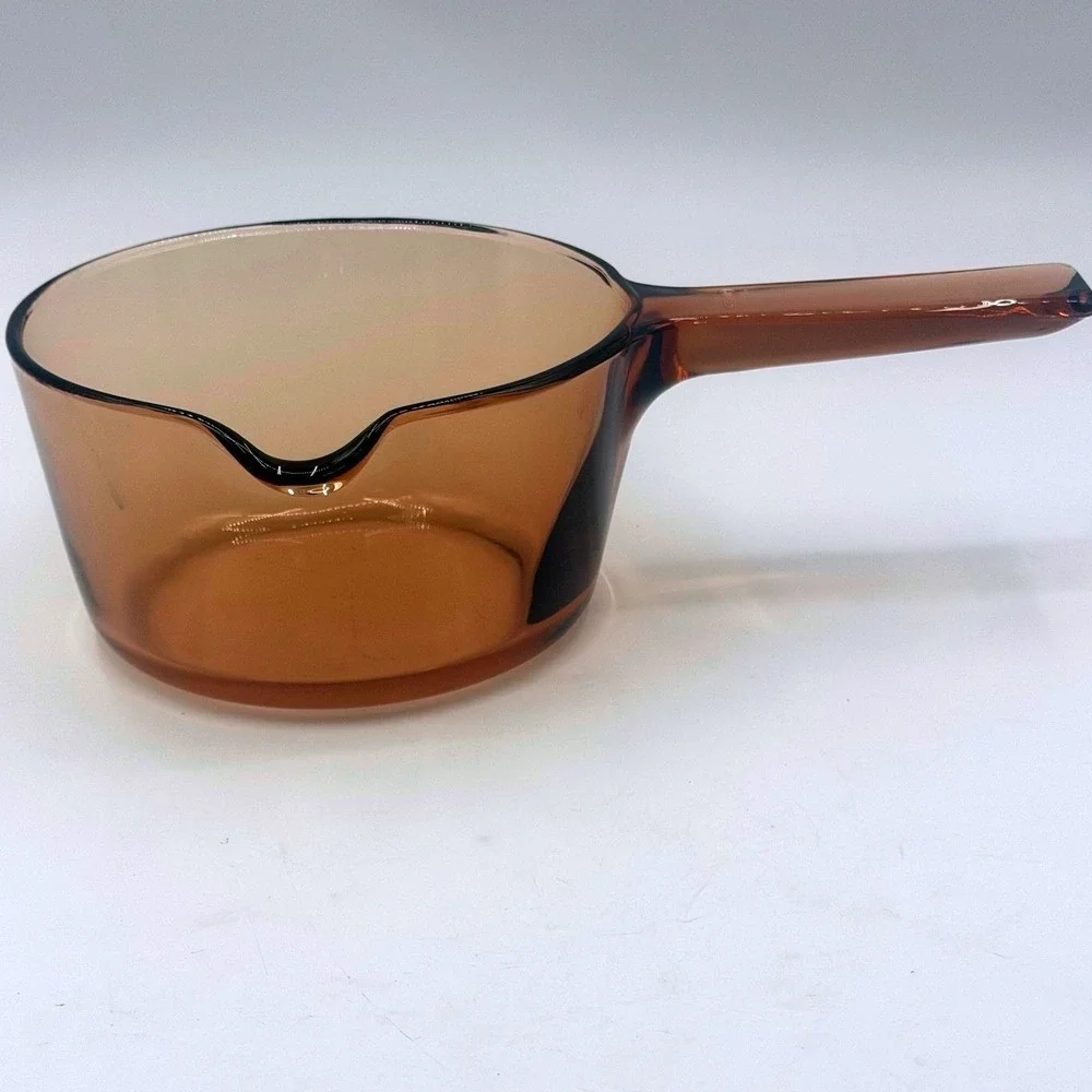 Visions Corning Amber Glass Saucepan No LId USA Made Vintage 0.5 Liter / 1 Pint